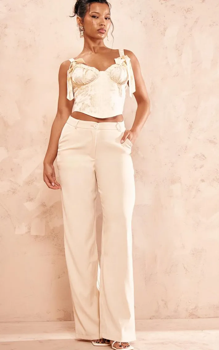 Cream Quilted Jacquard Tie Shoulder Corset