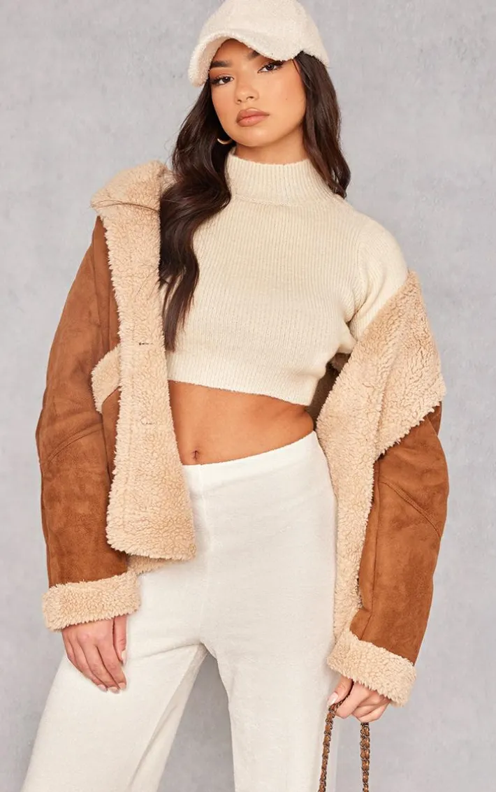 Cream Rib Knit Open Back Cropped Sweater