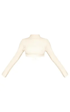 Cream Rib Knit Open Back Cropped Sweater
