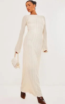 Cream Rib Low Back Maxi Dress