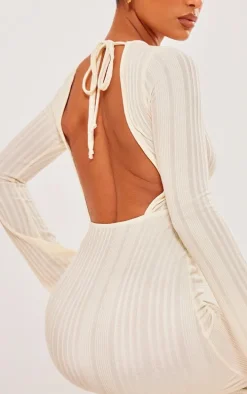 Cream Rib Low Back Maxi Dress