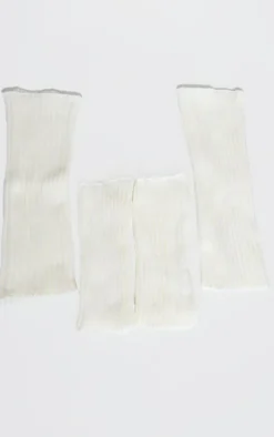 Cream Ribbed Hand Warmers & Leg Warmers Set