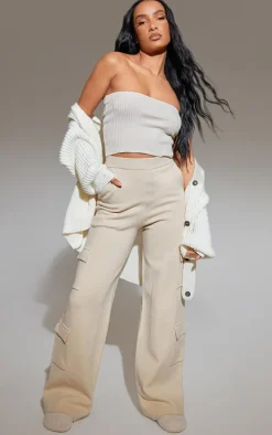 Cream Ribbed Style Bandeau Soft Knit Top