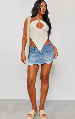 Cream Ring Detail Knit Scarf Top