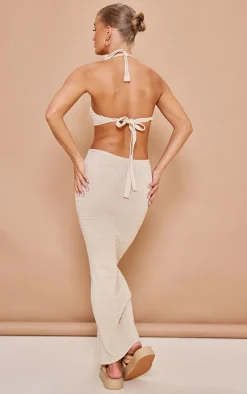 Cream Ring Detail Knitted Maxi Dress