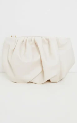 Cream Round Pleated Clutch Bag