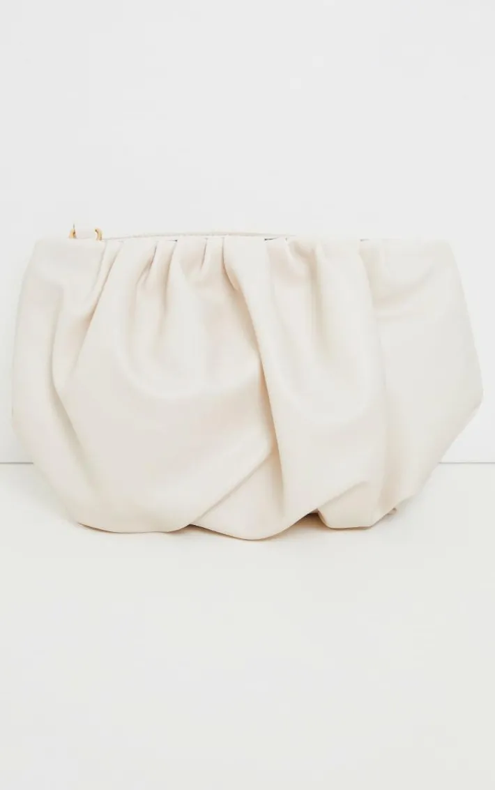 Cream Round Pleated Clutch Bag