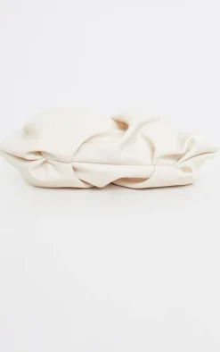 Cream Round Pleated Clutch Bag