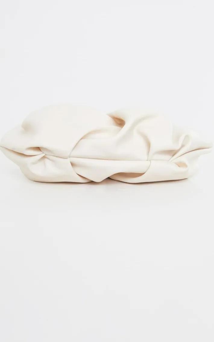 Cream Round Pleated Clutch Bag