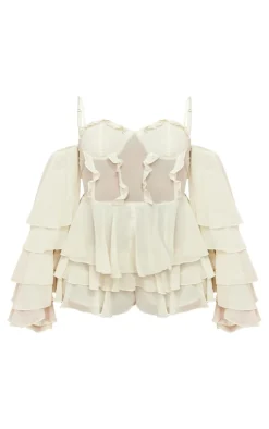 Cream Ruffle Detail Chiffon Frilly Skort Romper