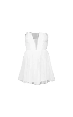 Cream Ruffle Pleated Shift Dress