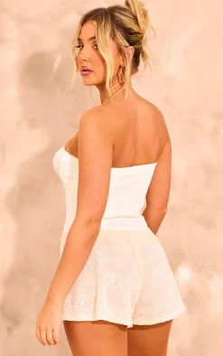 Cream Satin Corset Detail Lace Romper