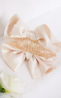 Cream Satin Oversized Bow Hair Claw