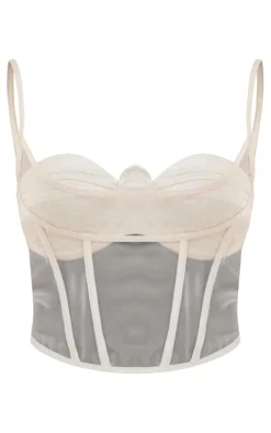 Cream Satin Sheer Panel Corset