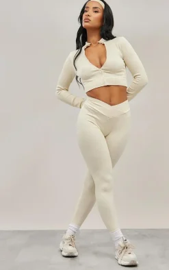 Cream Seamless Seam Detail Cropped Sports Jacket