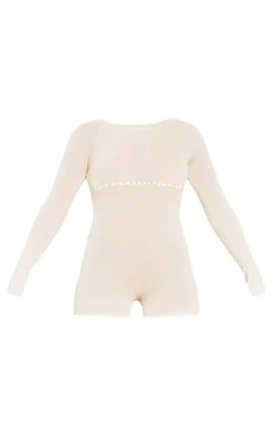 Cream Sheer Knit Cut Out Detail Romper