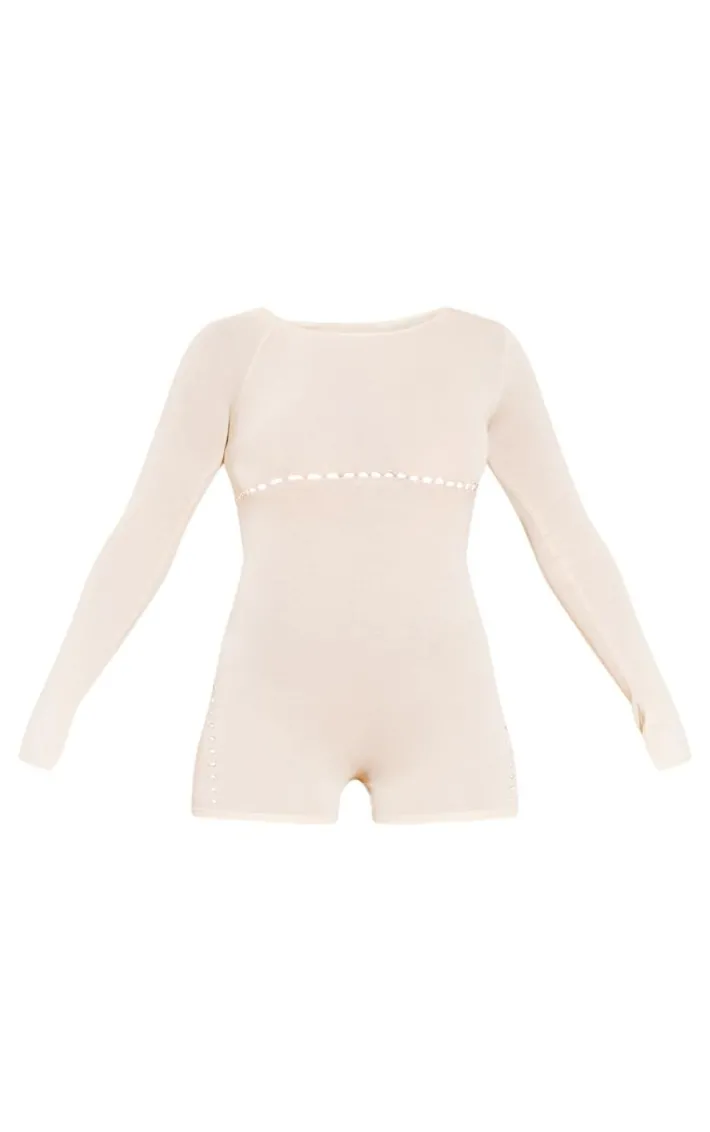 Cream Sheer Knit Cut Out Detail Romper