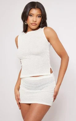 Cream Sheer Waffle Low Rise Micro Mini Skirt