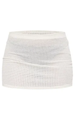 Cream Sheer Waffle Low Rise Micro Mini Skirt