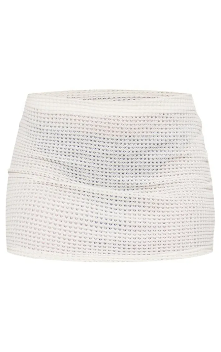 Cream Sheer Waffle Low Rise Micro Mini Skirt