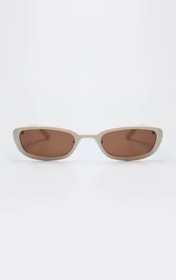 Cream Slim Retro Cat Eye Sunglasses