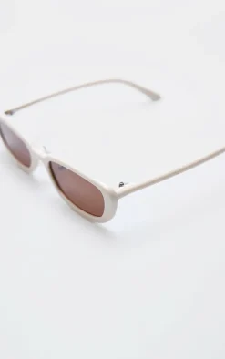Cream Slim Retro Cat Eye Sunglasses