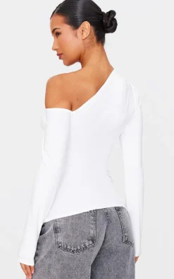 Cream Slinky Asymmetric Long Top