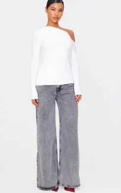 Cream Slinky Asymmetric Long Top