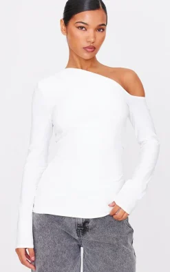 Cream Slinky Asymmetric Long Top