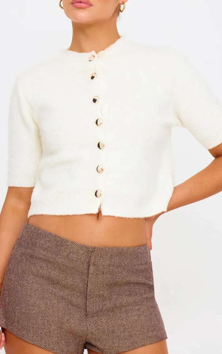 Cream Soft Knit Button Up Cardigan