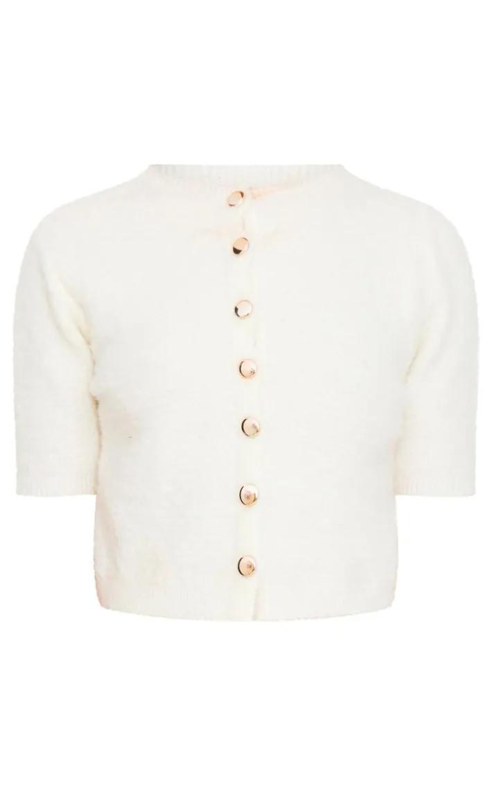 Cream Soft Knit Button Up Cardigan