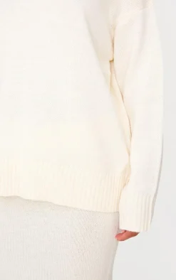 Cream Soft Knit Roll Neck Oversized Sweater
