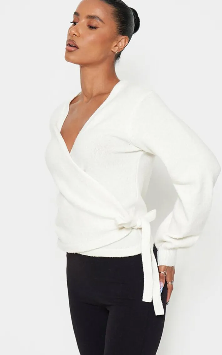 Cream Soft Knit Wrap Cardigan