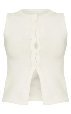 Cream Soft Knitted Button Through Vest
