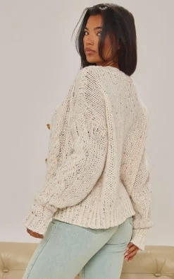Cream Space Dye Chunky Knit Cardigan