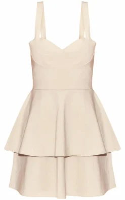 Cream Stretch Woven Tiered Shift Dress
