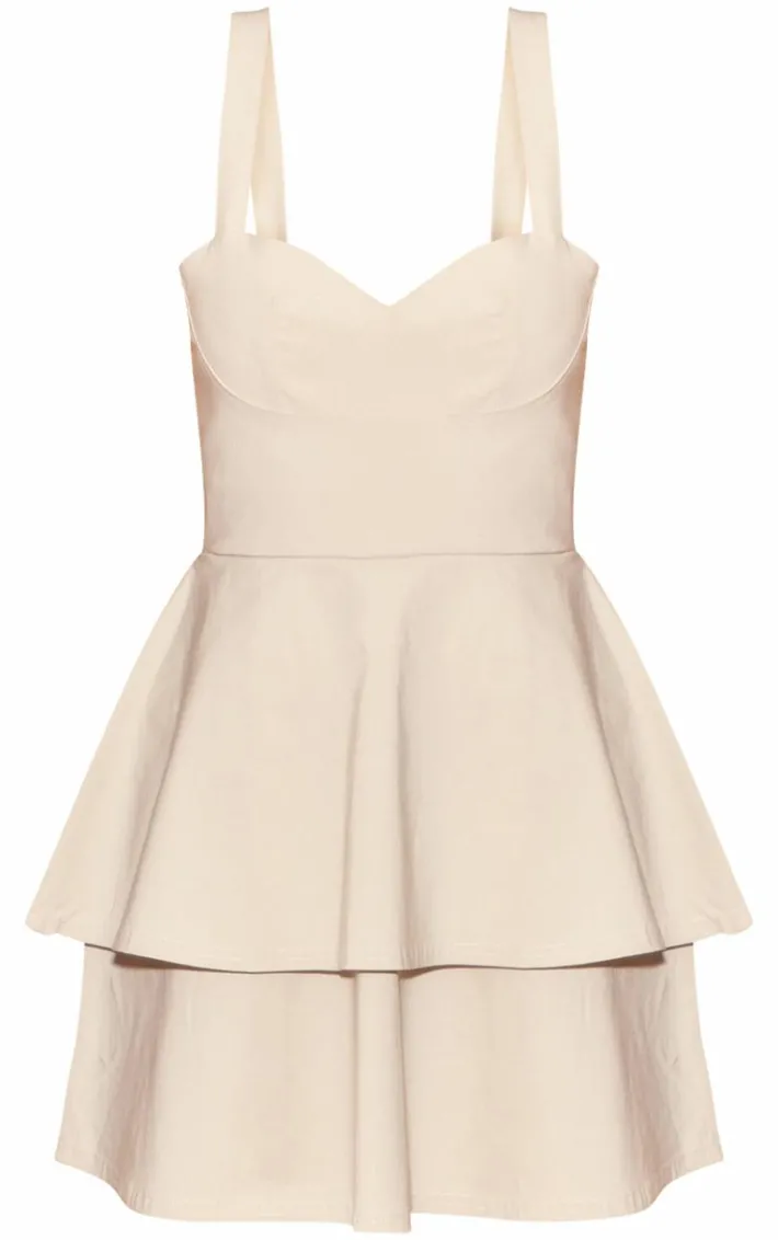Cream Stretch Woven Tiered Shift Dress
