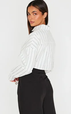 Cream Striped Cropped Shirt