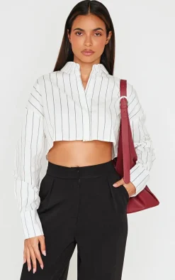 Cream Striped Cropped Shirt