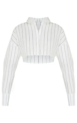 Cream Striped Cropped Shirt