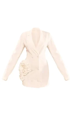 Cream Tailored Rose Trim Detail Blazer Dress