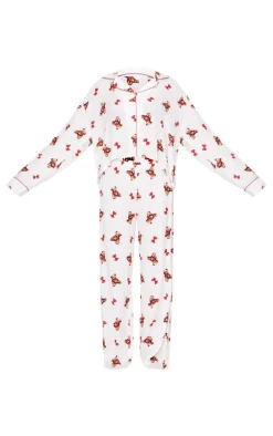 Cream Teddy Print Crinkle Long Pj Set