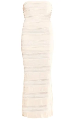 Cream Textured Bandeau Side Split Maxi Dress