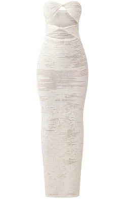 Cream Textured Bandeau Twist Cut Out Maxi Dress