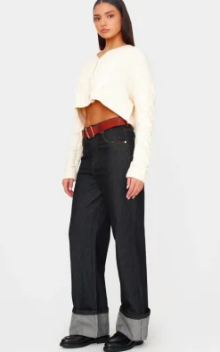 Cream Textured Cable Knit Cropped Cardigan