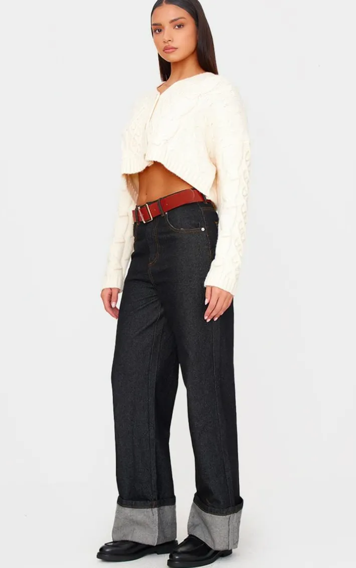 Cream Textured Cable Knit Cropped Cardigan