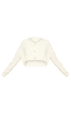 Cream Textured Cable Knit Cropped Cardigan