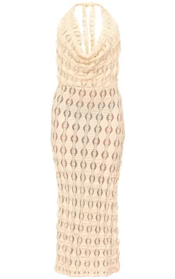 Cream Textured Extreme Cowl Neck Maxi Dress