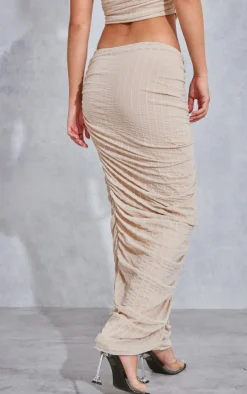 Cream Textured Mesh Ruched Low Rise Midaxi Skirt