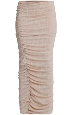 Cream Textured Mesh Ruched Low Rise Midaxi Skirt